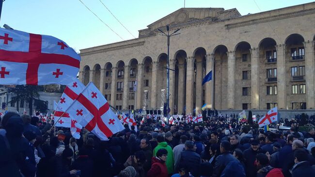 Акция протеста против фальсификации на прошедших выборах президента у здания парламента в Тбилиси. 2 декабря 2018