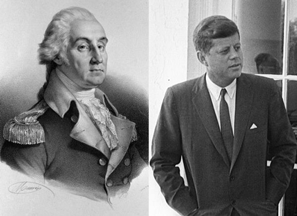 Президенты США Джордж Вашингтон и Джон Кеннеди
