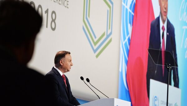 Президент Польши Анджей Дуда выступает на открытии 24-й конференции ООН по изменению климата. 3 дерабря 2018
