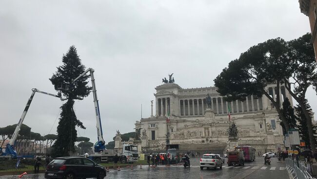 Рождественская ель на площади Венеции в центре Рима. 3 декабря 2018