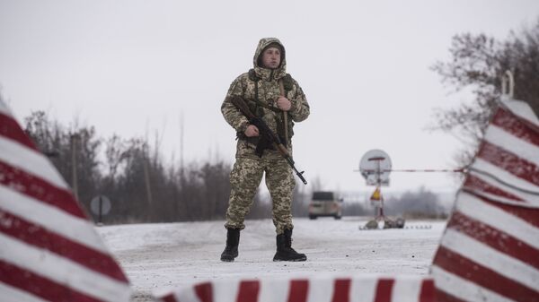 Украинский пограничник на границе с Россией. Архивное фото