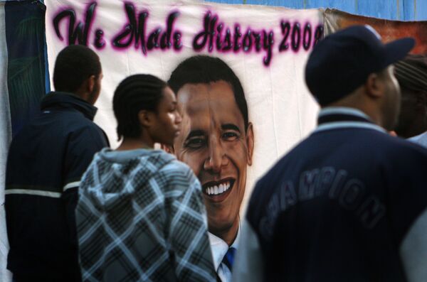 Плакат с изображением Барака Обамы в Нью-Йорке