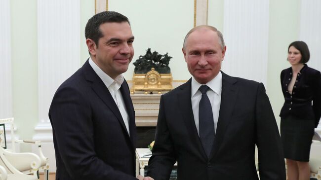 Президент Российской Федерации Владимир Путин и премьер-министр Греции Алексис Ципрас