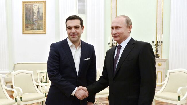 Президент России Владимир Путин и премьер-министр Греции Алексис Ципрас