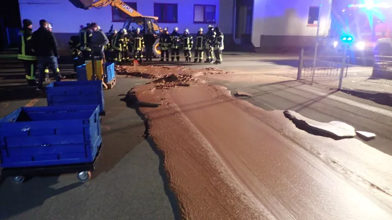 Растекшаяся шоколадная масса в городе Верль, Германия Растекшаяся шоколадная масса в городе Верль, Германия