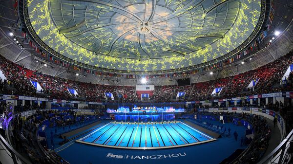 Бассейн, в котором проходят соревнования чемпионата мира по плаванию на короткой воде в китайском Ханчжоу