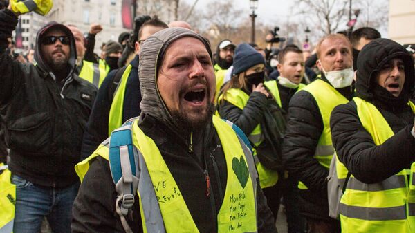 Акция протеста движения желтые жилеты в Париже