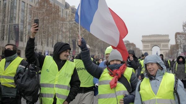 Акция протеста движения желтые жилеты в Париже