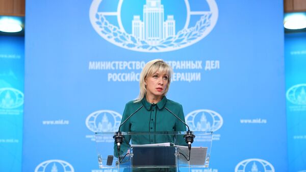 Официальный представитель министерства иностранных дел России Мария Захарова во время брифинга 