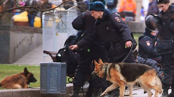 Сотрудники полиции со служебными собаками