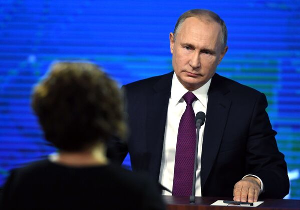Президент РФ Владимир Путин во время ежегодной большой пресс-конференции. 20 декабря 2018
