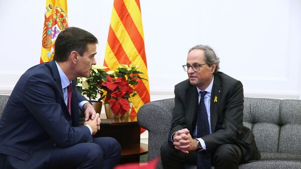 Глава Женералитета Каталонии Ким Торра в ходе встречи с премьер-министром Испании Педро Санчесом 