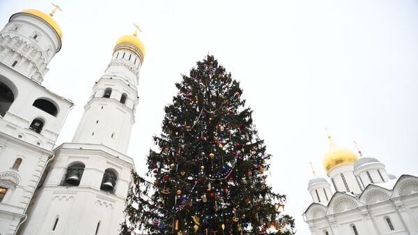 Украшенная новогодняя елка на Соборной площади Московского Кремля