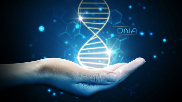 Молекула ДНК на ладони
