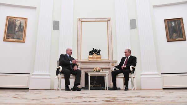 Президент РФ Владимир Путин и президент Белоруссии Александр Лукашенко во время встречи. 29 декабря 2018 