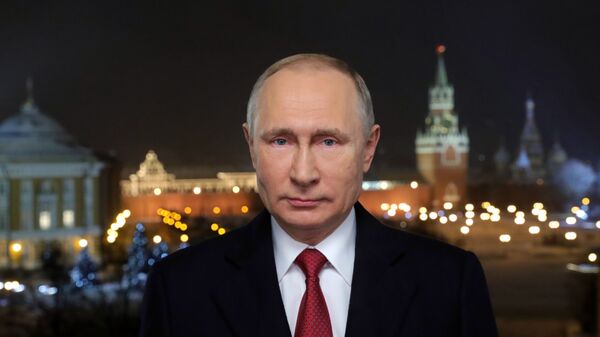 Президент России Владимир Путин во время новогоднего обращения к россиянам