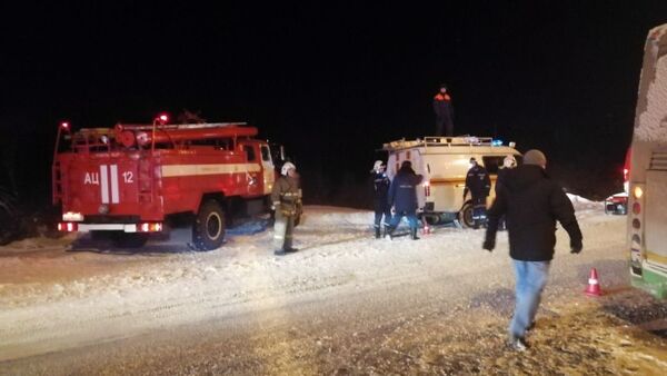 Спасатели на месте ДТП на автодороге Сыктывкар-Троицко-Печорск. 10 января 2019
