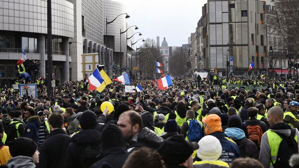 Участники протестной акции жёлтых жилетов в Париже. 12 января 2019