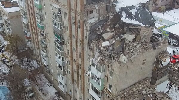 Последствия взрыва бытового газа в доме под Ростовом. Съемка с воздуха