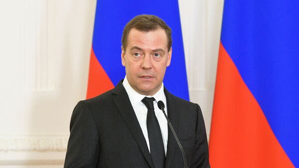 Председатель правительства РФ Дмитрий Медведев выступает на церемонии вручения премий правительства РФ 2018 года в области средств массовой информации