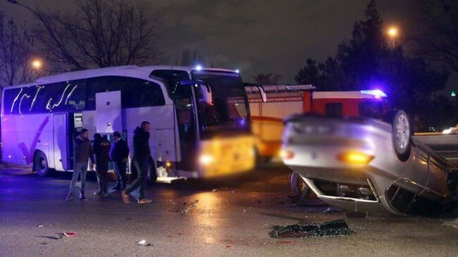 Место ДТП с участием автобуса с волейболистами казанского Зенита в Анкаре