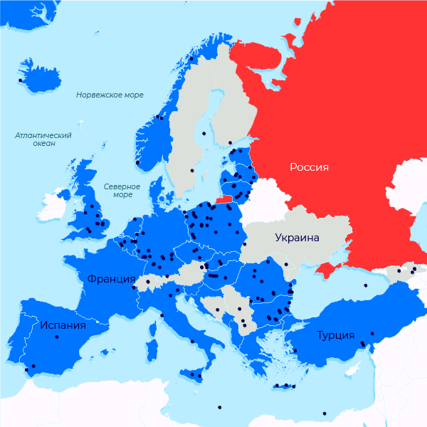 Основные военные объекты стран НАТО в Европе