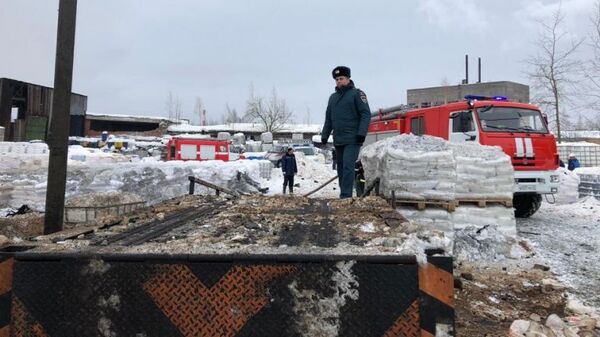 Сотрудники пожарной охраны на территории завода Полипласт в Кингисеппе, где произошел взрыв