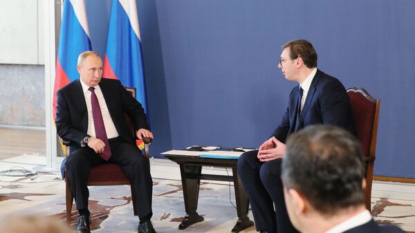 Президент РФ Владимир Путин и президент Республики Сербии Александр Вучич во время встречи в Белграде