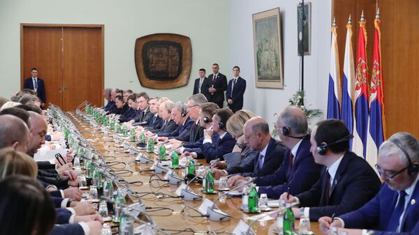 Президент РФ Владимир Путин во время российско-сербских переговоров в Белграде. 17 января 2019