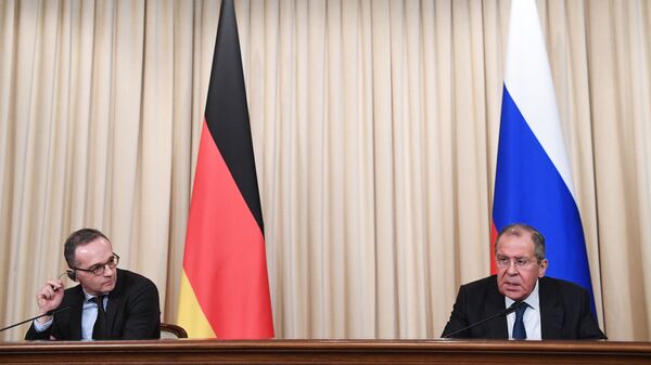 Министр иностранных дел РФ Сергей Лавров и министр иностранных дел ФРГ Хайко Маас на пресс-конференции