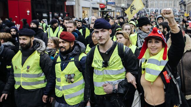 Участники протестной акции жёлтых жилетов в Париже. 19 января 2019 