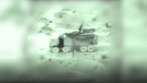 Скриншот видеозаписи уничтожения двух установок ПВО Сирии. 21 января 2019
