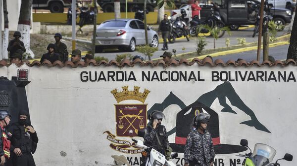 Ситуация у здания штаб-квартиры Боливарианской национальной гвардии в Каракасе, Венесуэла. 21 января 2019