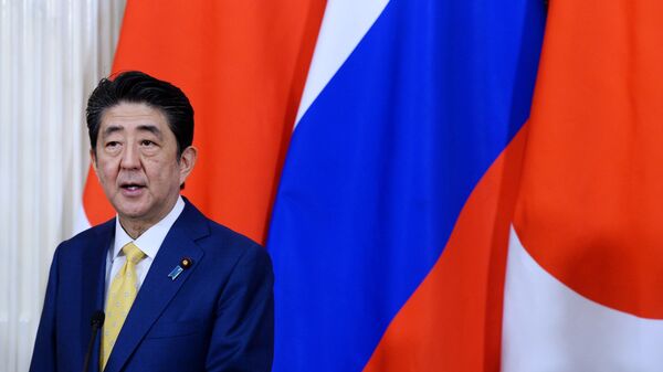 Премьер-министр Японии Синдзо Абэ на пресс-конференции по итогам встречи в Москве с президентом РФ Владимиром Путиным