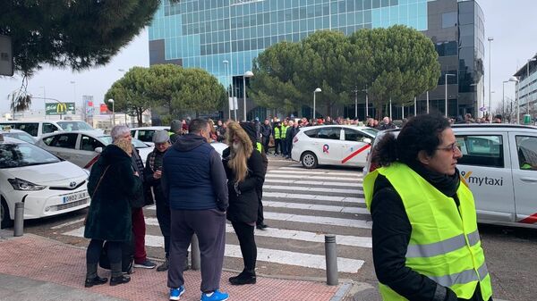 Забастовка таксистов с Мадриде, Испания.