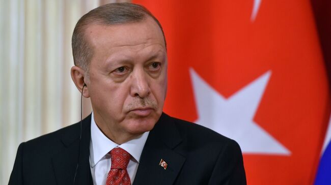 Президент Турции Реджеп Тайип Эрдоган во время совместной с Владимиром Путиным на пресс-конференции по итогам встречи. 23 января 2019