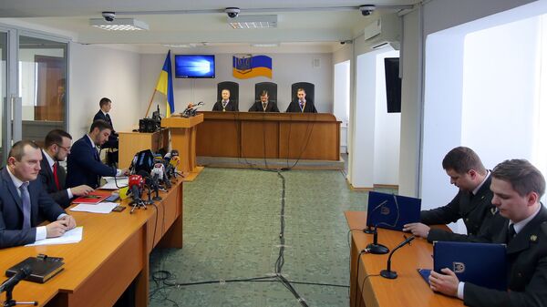 Судебное заседание в Оболонском районном суде города Киева, на котором зачитывается приговор экс-президенту Украины Виктору Януковичу. 24 января 2019