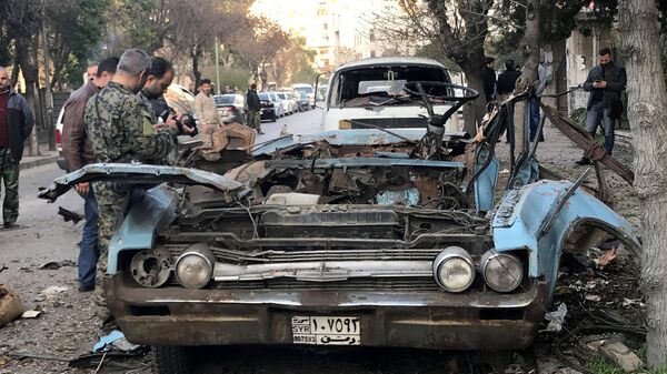 Место взрыва автомобиля в Дамаске. 24 января 2019