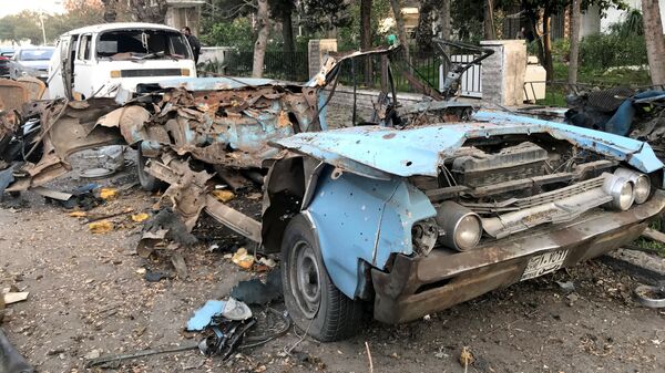 Место взрыва автомобиля в Дамаске. 24 января 2019 