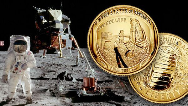 Пятидолларовая золотая юбилейная монета в честь 50-й годовщины миссии Апполон-11