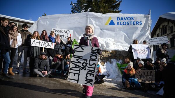 Участники митинга в защиту окружающей среды в Давосе, Швейцария. 25 января 2019