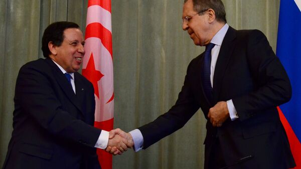 Глава МИД Росии Сергей Лавров с Министром иностранных дел Тунисской Республики Хмаисом Жинауи