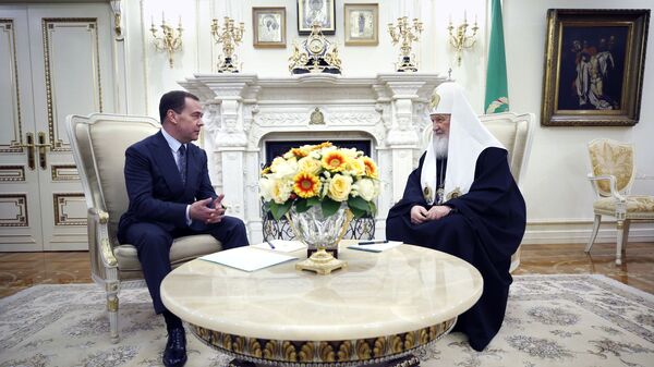 Дмитрий Медведев и патриарх Московский и всея Руси Кирилл во время встречи. 31 января 2019
