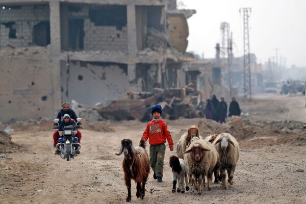 Местные жители возвращаются в сирийский город Хаджин 