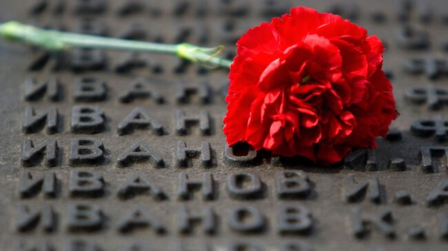 Цветы на мемориале памяти погибших в Великой Отечественной войне 1941-1945 годов