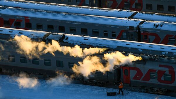 Железнодорожные поезда на запасных путях вблизи вокзала Новосибирск-главный
