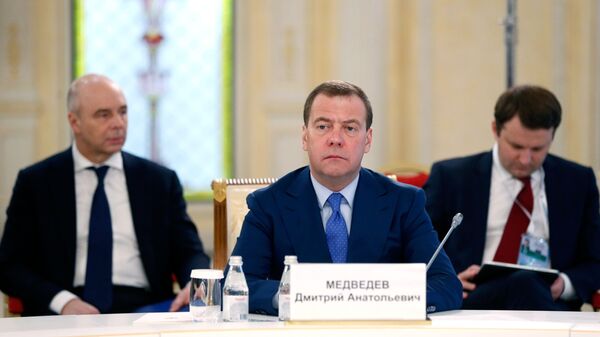 Председатель правительства РФ Дмитрий Медведев на заседании Евразийского межправительственного совета в Алма-Ате. 1 февраля 2019