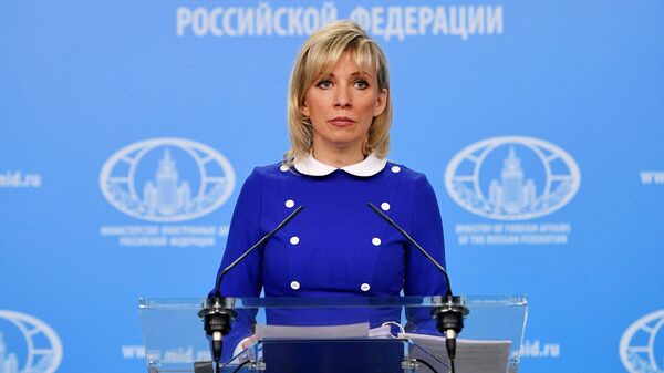 Официальный представитель министерства иностранных дел России Мария Захарова во время брифинга в Москве