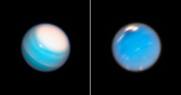 Вечный ураган на Уране (слева) и загадочное темное пятно на Нептуне (справа)