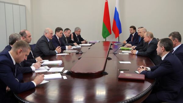 Президент РФ Владимир Путин и президент Белоруссии Александр Лукашенко во время встречи в Сочи